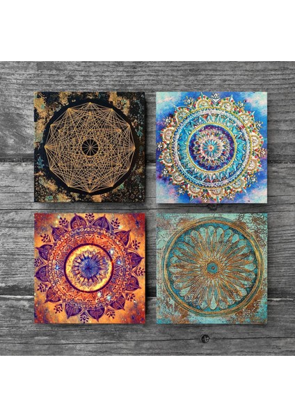 Mandala, Sri Yantra, Yaşam Çiçeği Taş Bardak Altlığı – 4’lü Set, 10x10 cm Dekoratif Masaüstü Koruyucu Doğaltaş Altlık |SC164| modelleri