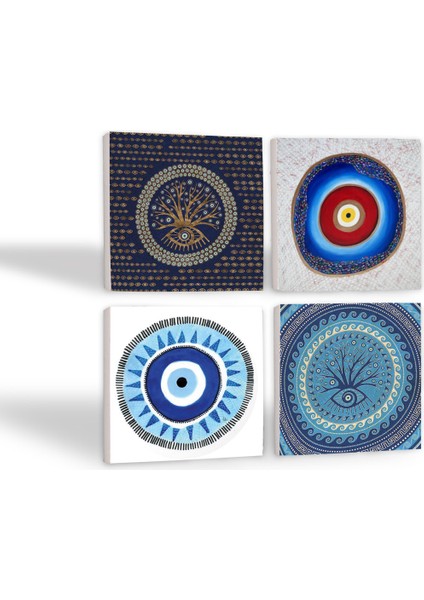 Nazar Taş Bardak Altlığı Masaüstü Koruyucu Altlık 4 Parça Set 10x10cm Stone Coasters SC166