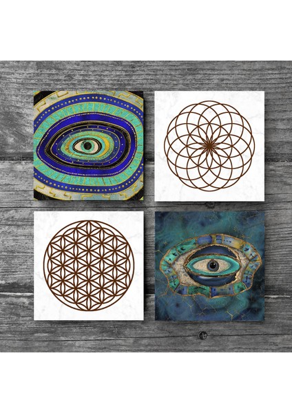 Stone Nazar, Yaşam Çiçeği Taş Bardak Altlığı – 4’lü Set, 10x10 cm Dekoratif Masaüstü Koruyucu Doğaltaş Altlık |SC168| modelleri