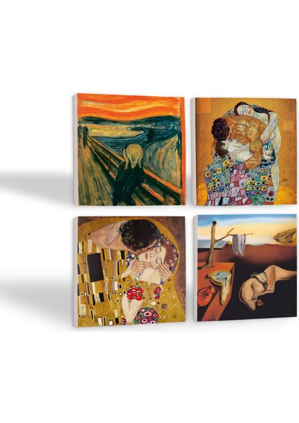 Salvador Dalí Belleğin Azmi, Çığlık, Gustav Klimt Aile Kucaklama, Öpücük Taş Bardak Altlığı Masaüstü Koruyucu Altlık 4 Parça Set 10x10cm Stone Coasters SC565 fiyatları