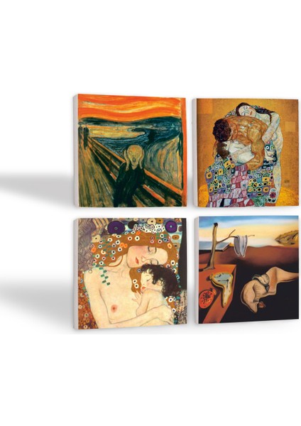 Salvador Dalí Belleğin Azmi, Çığlık, Gustav Klimt Aile Kucaklama, Anne Çocuk Taş Bardak Altlığı – 4’lü Set, 10x10 cm Dekoratif Masaüstü Koruyucu Doğaltaş Altlık |SC566| fiyatları