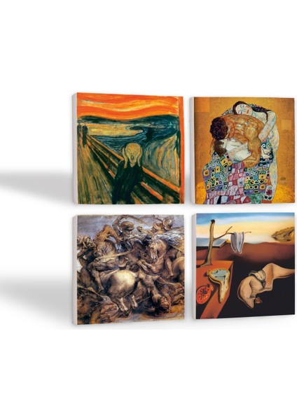 Salvador Dalí Belleğin Azmi, Çığlık, Gustav Klimt Aile Kucaklama, Anghiari Savaşı Taş Bardak Altlığı Masaüstü Koruyucu Altlık 4 Parça Set 10x10cm Stone Coasters SC569 fiyatları