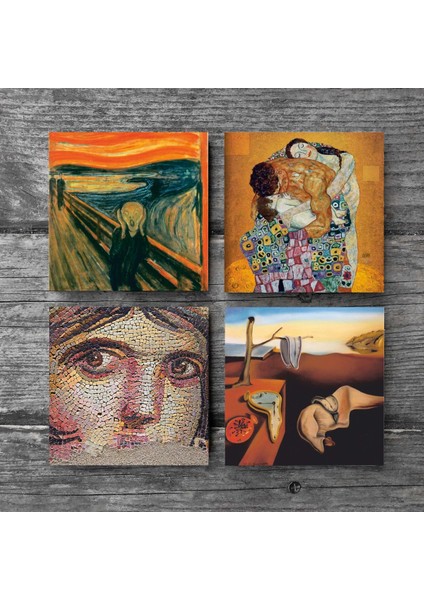 Dalí Belleğin Azmi, Çığlık, Çingene Kızı Mozaiği, Gustav Klimt Aile Kucaklama Taş Bardak Altlığı – 4’lü Set, 10x10 cm Dekoratif Masaüstü Koruyucu Doğaltaş Altlık |SC572| modelleri