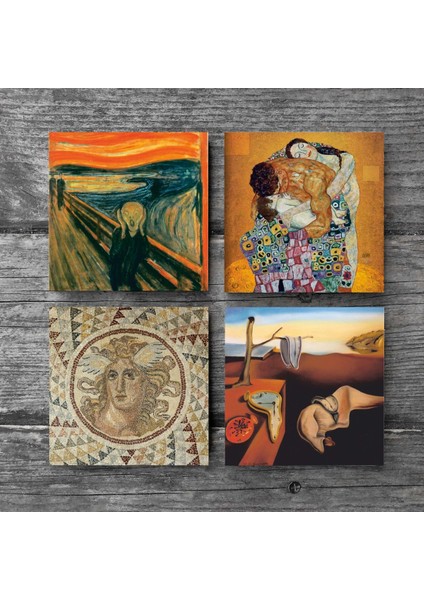 Stone Salvador Dalí Belleğin Azmi, Çığlık, Mozaik Serisi, Gustav Klimt Aile Kucaklama Taş Bardak Altlığı – 4’lü Set, 10x10 cm Dekoratif Masaüstü Koruyucu Doğaltaş Altlık |SC573| modelleri