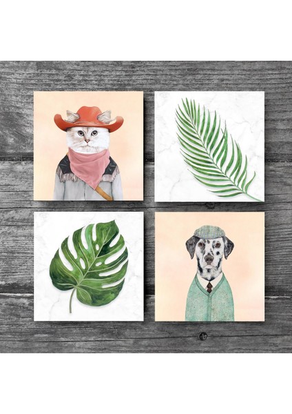 Stone Yaprak, Köpek, Kedi Taş Bardak Altlığı – 4’lü Set, 10x10 cm Dekoratif Masaüstü Koruyucu Doğaltaş Altlık |SC366| modelleri