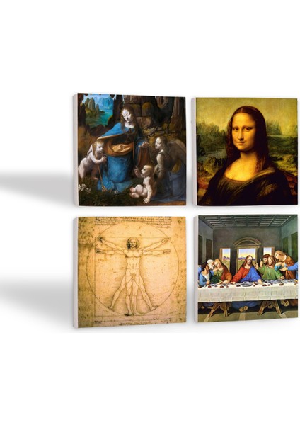 Da Vinci Son Akşam Yemeği, Kayalıklar Bakiresi, Mona Lisa, Vitruvius Adamı Taş Bardak Altlığı – 4’lü Set, 10x10 cm Dekoratif Masaüstü Koruyucu Doğaltaş Altlık |SC171| fiyatları