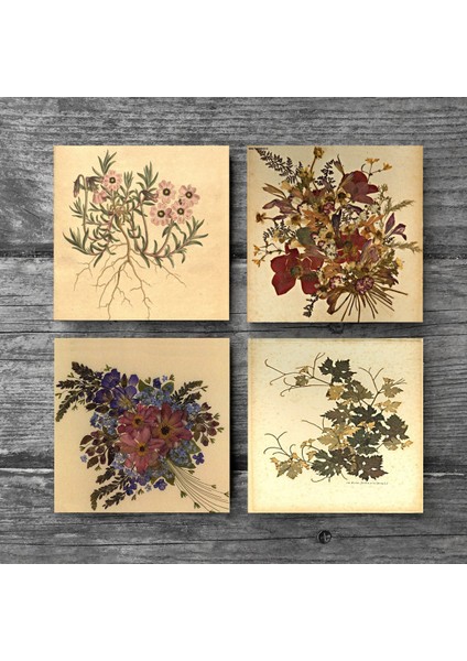 Stone Vintage Çiçek Taş Bardak Altlığı – 4’lü Set, 10x10 cm Dekoratif Masaüstü Koruyucu Doğaltaş Altlık |SC172| modelleri