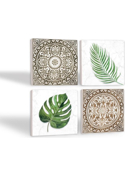Stone Etnik Desen, Yaprak Taş Bardak Altlığı – 4’lü Set, 10x10 cm Dekoratif Masaüstü Koruyucu Doğaltaş Altlık |SC369| fiyatları