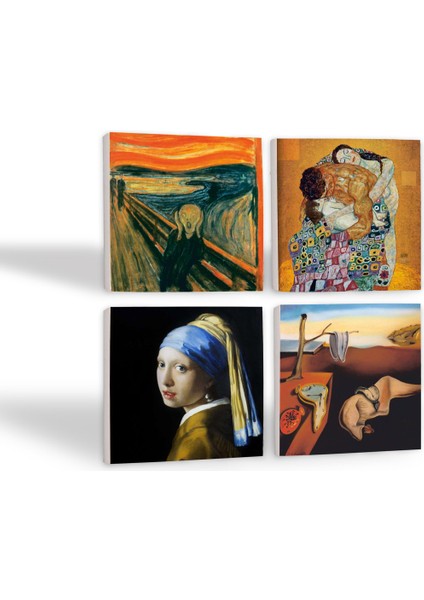 Dalí Belleğin Azmi, Çığlık, İnci Küpeli Kız, Gustav Klimt Aile Kucaklama Taş Bardak Altlığı Masaüstü Koruyucu Altlık 4 Parça Set 10x10cm Stone Coasters SC578 fiyatları