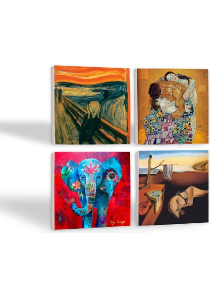 Stone Salvador Dalí Belleğin Azmi, Fil, Çığlık, Gustav Klimt Aile Kucaklama Taş Bardak Altlığı – 4’lü Set, 10x10 cm Dekoratif Masaüstü Koruyucu Doğaltaş Altlık |SC580| fiyatları