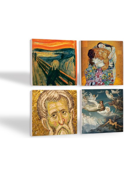 Çığlık, Mozaik Serisi, Gustav Klimt Aile Kucaklama, Ruhların Geçişi Louis Janmot Taş Bardak Altlığı – 4’lü Set, 10x10 cm Dekoratif Masaüstü Koruyucu Doğaltaş Altlık |SC582| fiyatları