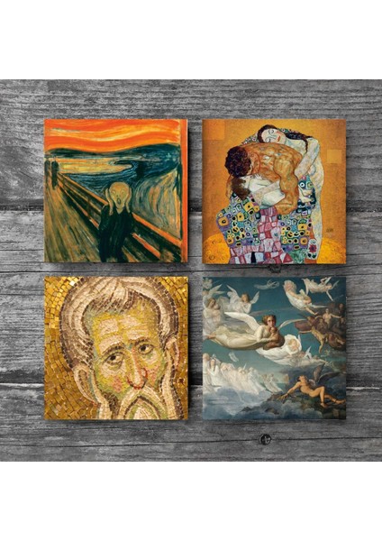 Çığlık, Mozaik Serisi, Gustav Klimt Aile Kucaklama, Ruhların Geçişi Louis Janmot Taş Bardak Altlığı – 4’lü Set, 10x10 cm Dekoratif Masaüstü Koruyucu Doğaltaş Altlık |SC582| modelleri