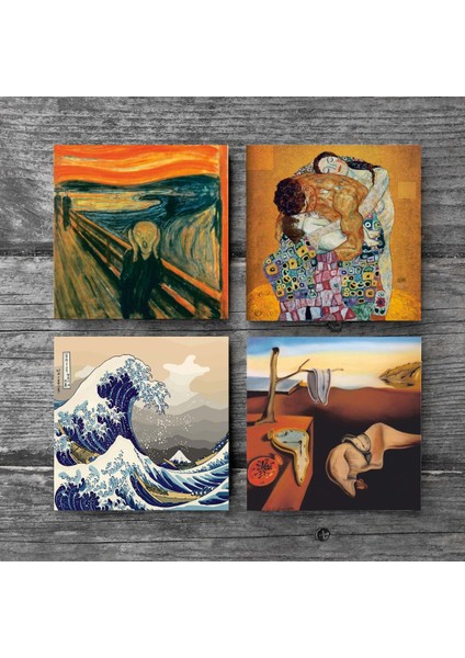 Dalí Belleğin Azmi, Büyük Dalga Japon Sanatı, Çığlık, Gustav Klimt Aile Kucaklama Taş Bardak Altlığı – 4’lü Set, 10x10 cm Dekoratif Masaüstü Koruyucu Doğaltaş Altlık |SC583| modelleri