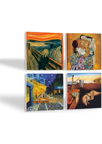 Dalí Belleğin Azmi, Van Gogh Kafe Terasta Gece, Çığlık, Klimt Aile Kucaklama Taş Bardak Altlığı – 4’lü Set, 10x10 cm Dekoratif Masaüstü Koruyucu Doğaltaş Altlık |SC584| fiyatları