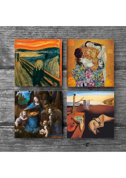 Dalí Belleğin Azmi, Da Vinci Kayalıklar Bakiresi, Çığlık, Klimt Aile Kucaklama Taş Bardak Altlığı – 4’lü Set, 10x10 cm Dekoratif Masaüstü Koruyucu Doğaltaş Altlık |SC585| modelleri