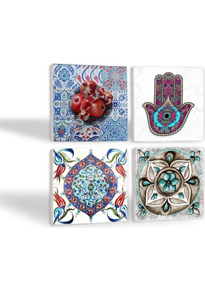 Stone Fatma Ana Eli (Hamsa), Çini Sanatı, Nar Taş Bardak Altlığı – 4’lü Set, 10x10 cm Dekoratif Masaüstü Koruyucu Doğaltaş Altlık |SC178| fiyatları