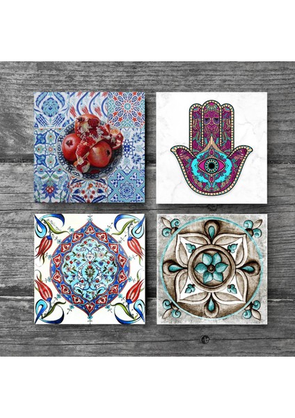 Stone Fatma Ana Eli (Hamsa), Çini Sanatı, Nar Taş Bardak Altlığı – 4’lü Set, 10x10 cm Dekoratif Masaüstü Koruyucu Doğaltaş Altlık |SC178| modelleri