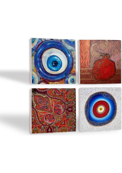 Nazar, Desen, Nar Taş Bardak Altlığı Masaüstü Koruyucu Altlık 4 Parça Set 10x10cm Stone Coasters SC375 fiyatları