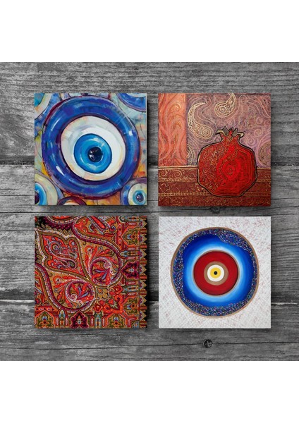 Nazar, Desen, Nar Taş Bardak Altlığı Masaüstü Koruyucu Altlık 4 Parça Set 10x10cm Stone Coasters SC375 modelleri