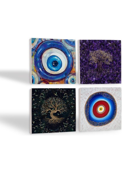Stone Nazar, Hayat Ağacı Taş Bardak Altlığı – 4’lü Set, 10x10 cm Dekoratif Masaüstü Koruyucu Doğaltaş Altlık |SC378| fiyatları