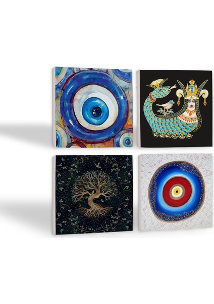 Nazar, Hayat Ağacı, Şahmeran Taş Bardak Altlığı – 4’lü Set, 10x10 cm Dekoratif Masaüstü Koruyucu Doğaltaş Altlık |SC379| fiyatları