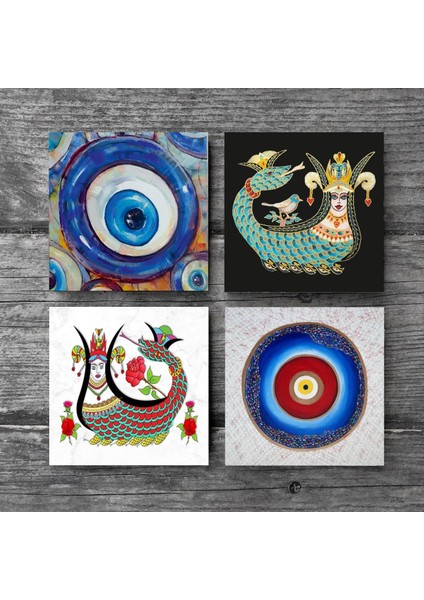 Stone Nazar, Şahmeran Taş Bardak Altlığı – 4’lü Set, 10x10 cm Dekoratif Masaüstü Koruyucu Doğaltaş Altlık |SC380| modelleri