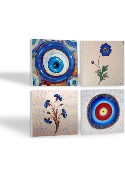 Stone Nazar, Ebru Sanatı Taş Bardak Altlığı – 4’lü Set, 10x10 cm Dekoratif Masaüstü Koruyucu Doğaltaş Altlık |SC381| fiyatları