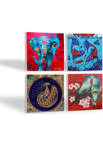 Stone Fil, Kuş, Tavus Kuşu, Çini Sanatı Balık Taş Bardak Altlığı – 4’lü Set, 10x10 cm Dekoratif Masaüstü Koruyucu Doğaltaş Altlık |SC185| fiyatları