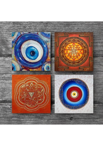 Stone Nazar, Sri Yantra Taş Bardak Altlığı – 4’lü Set, 10x10 cm Dekoratif Masaüstü Koruyucu Doğaltaş Altlık |SC383| modelleri