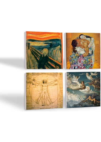 Stone Çığlık, Klimt Aile Kucaklama, Ruhların Geçişi, Da Vinci Vitruvius Adamı Taş Bardak Altlığı – 4’lü Set, 10x10 cm Dekoratif Masaüstü Koruyucu Doğaltaş Altlık |SC587| fiyatları