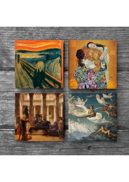 Çığlık, Gustav Klimt Aile Kucaklama, Bir Roma Sanat Aşığı, Ruhların Geçişi Taş Bardak Altlığı – 4’lü Set, 10x10 cm Dekoratif Masaüstü Koruyucu Doğaltaş Altlık |SC588| modelleri