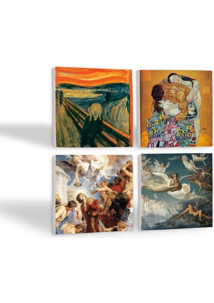 Çığlık, Klimt Aile Kucaklama, Ruhların Geçişi, Aziz Stephen Üçlemesi Taş Bardak Altlığı Masaüstü Koruyucu Altlık 4 Parça Set 10x10cm Stone Coasters SC589