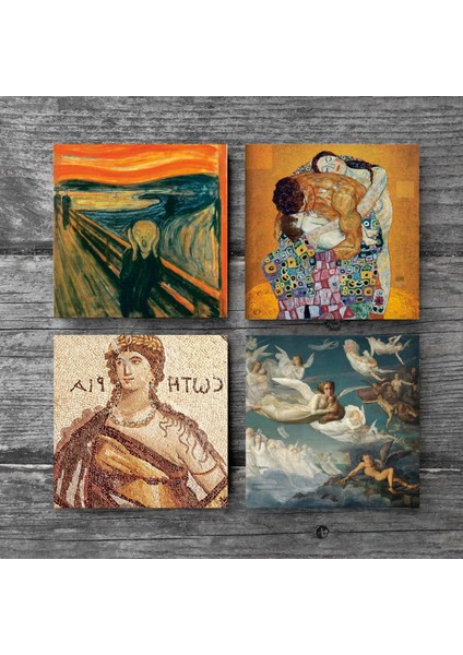 Çığlık, Soteria Mozaiği, Gustav Klimt Aile Kucaklama, Ruhların Geçişi Taş Bardak Altlığı – 4’lü Set, 10x10 cm Dekoratif Masaüstü Koruyucu Doğaltaş Altlık |SC594| modelleri