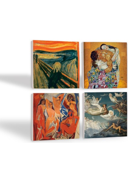 Picasso Avignonlu Kızlar, Çığlık, Klimt Aile Kucaklama, Ruhların Geçişi Taş Bardak Altlığı – 4’lü Set, 10x10 cm Dekoratif Masaüstü Koruyucu Doğaltaş Altlık |SC598| fiyatları