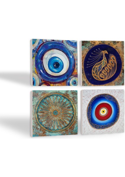 Nazar, Tavus Kuşu, Yaşam Çiçeği Taş Bardak Altlığı – 4’lü Set, 10x10 cm Dekoratif Masaüstü Koruyucu Doğaltaş Altlık |SC388| fiyatları