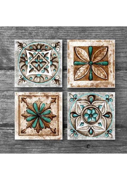 Stone Fas Desenli Vintage, Çini Sanatı Taş Bardak Altlığı – 4’lü Set, 10x10 cm Dekoratif Masaüstü Koruyucu Doğaltaş Altlık |SC193| modelleri