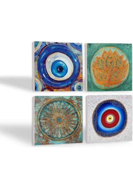 Stone Nazar, Lotus Çiçeği, Yaşam Çiçeği Taş Bardak Altlığı – 4’lü Set, 10x10 cm Dekoratif Masaüstü Koruyucu Doğaltaş Altlık |SC389| fiyatları