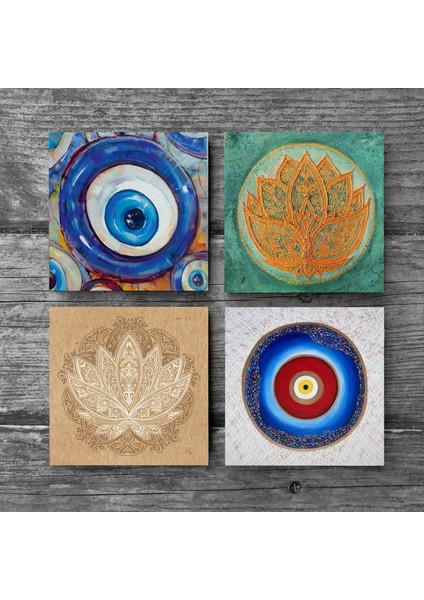 Stone Nazar, Lotus Çiçeği Taş Bardak Altlığı – 4’lü Set, 10x10 cm Dekoratif Masaüstü Koruyucu Doğaltaş Altlık |SC390| modelleri
