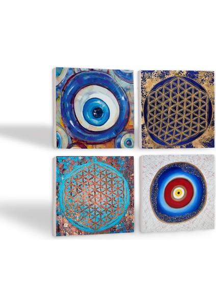 Stone Nazar, Yaşam Çiçeği Taş Bardak Altlığı – 4’lü Set, 10x10 cm Dekoratif Masaüstü Koruyucu Doğaltaş Altlık |SC392| fiyatları