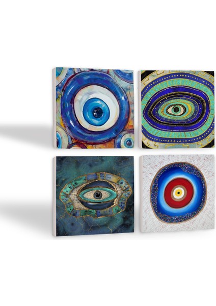 Stone Nazar Taş Bardak Altlığı – 4’lü Set, 10x10 cm Dekoratif Masaüstü Koruyucu Doğaltaş Altlık |SC395| fiyatları