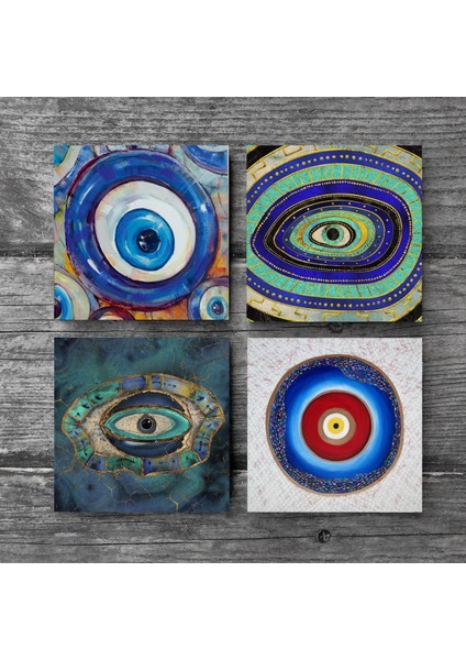 Stone Nazar Taş Bardak Altlığı – 4’lü Set, 10x10 cm Dekoratif Masaüstü Koruyucu Doğaltaş Altlık |SC395| modelleri