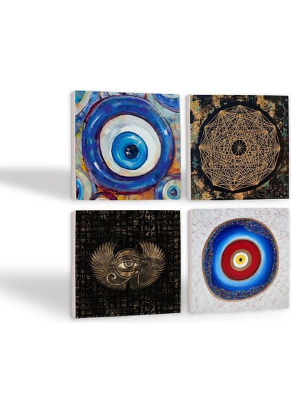 Nazar, Horus'un Gözü, Sri Yantra Taş Bardak Altlığı – 4’lü Set, 10x10 cm Dekoratif Masaüstü Koruyucu Doğaltaş Altlık |SC396| fiyatları