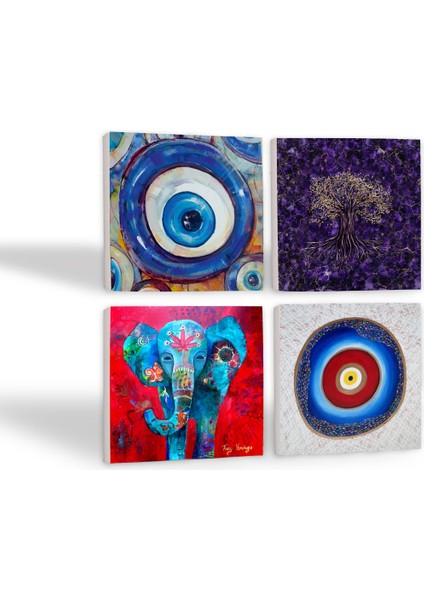 Stone Nazar, Hayat Ağacı, Fil Taş Bardak Altlığı – 4’lü Set, 10x10 cm Dekoratif Masaüstü Koruyucu Doğaltaş Altlık |SC398| fiyatları