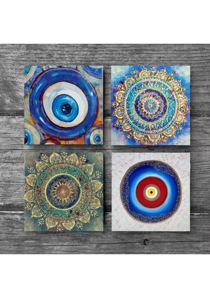 Nazar, Mandala Taş Bardak Altlığı Masaüstü Koruyucu Altlık 4 Parça Set 10x10cm Stone Coasters SC399 modelleri