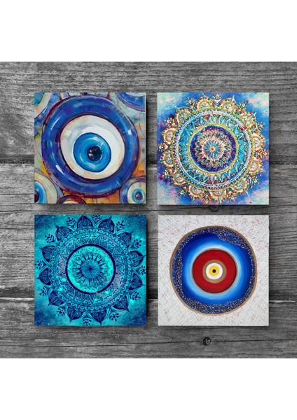 Stone Nazar, Mandala Taş Bardak Altlığı – 4’lü Set, 10x10 cm Dekoratif Masaüstü Koruyucu Doğaltaş Altlık |SC400| modelleri