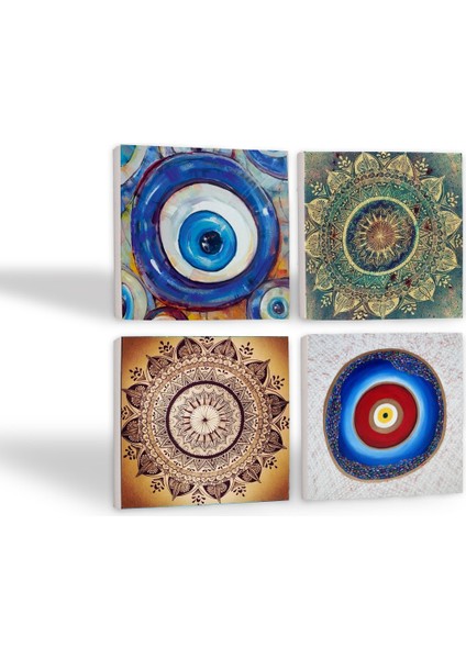 Stone Nazar, Mandala Taş Bardak Altlığı – 4’lü Set, 10x10 cm Dekoratif Masaüstü Koruyucu Doğaltaş Altlık |SC401| fiyatları