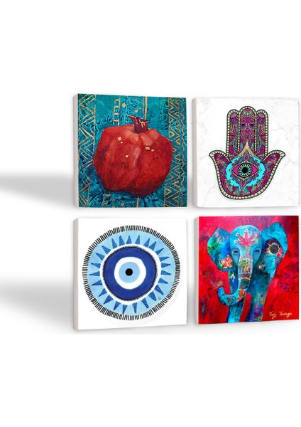 Stone Nazar, Fil, Fatma Ana Eli (Hamsa), Nar Taş Bardak Altlığı – 4’lü Set, 10x10 cm Dekoratif Masaüstü Koruyucu Doğaltaş Altlık |SC206| fiyatları