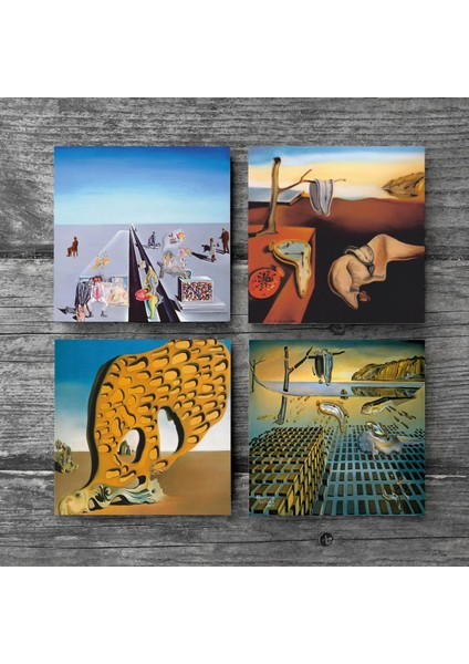 Dalí Belleğin Azmi, Belleğin Azmi Dağılışı, Arzunun Gizemi, Baharın İlk Günleri Taş Bardak Altlığı – 4’lü Set, 10x10 cm Dekoratif Masaüstü Koruyucu Doğaltaş Altlık |SC217| modelleri