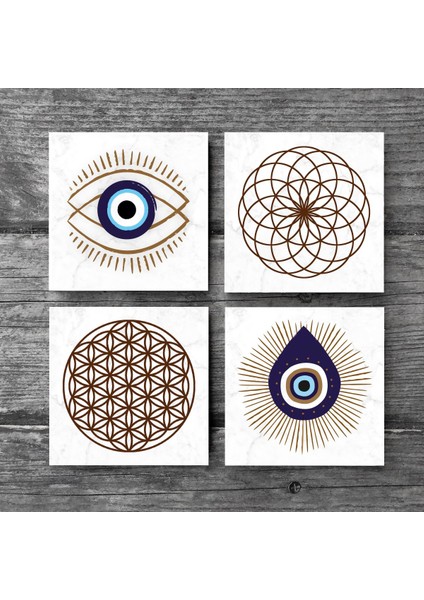 Nazar, Yaşam Çiçeği Taş Bardak Altlığı – 4’lü Set, 10x10 cm Dekoratif Masaüstü Koruyucu Doğaltaş Altlık |SC414| modelleri