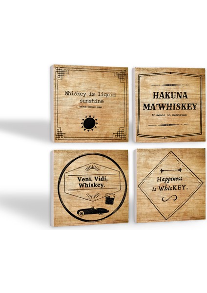 Viski Temalı Taş Bardak Altlığı Masaüstü Koruyucu Altlık 4 Parça Set 10x10cm Stone Coasters SC220